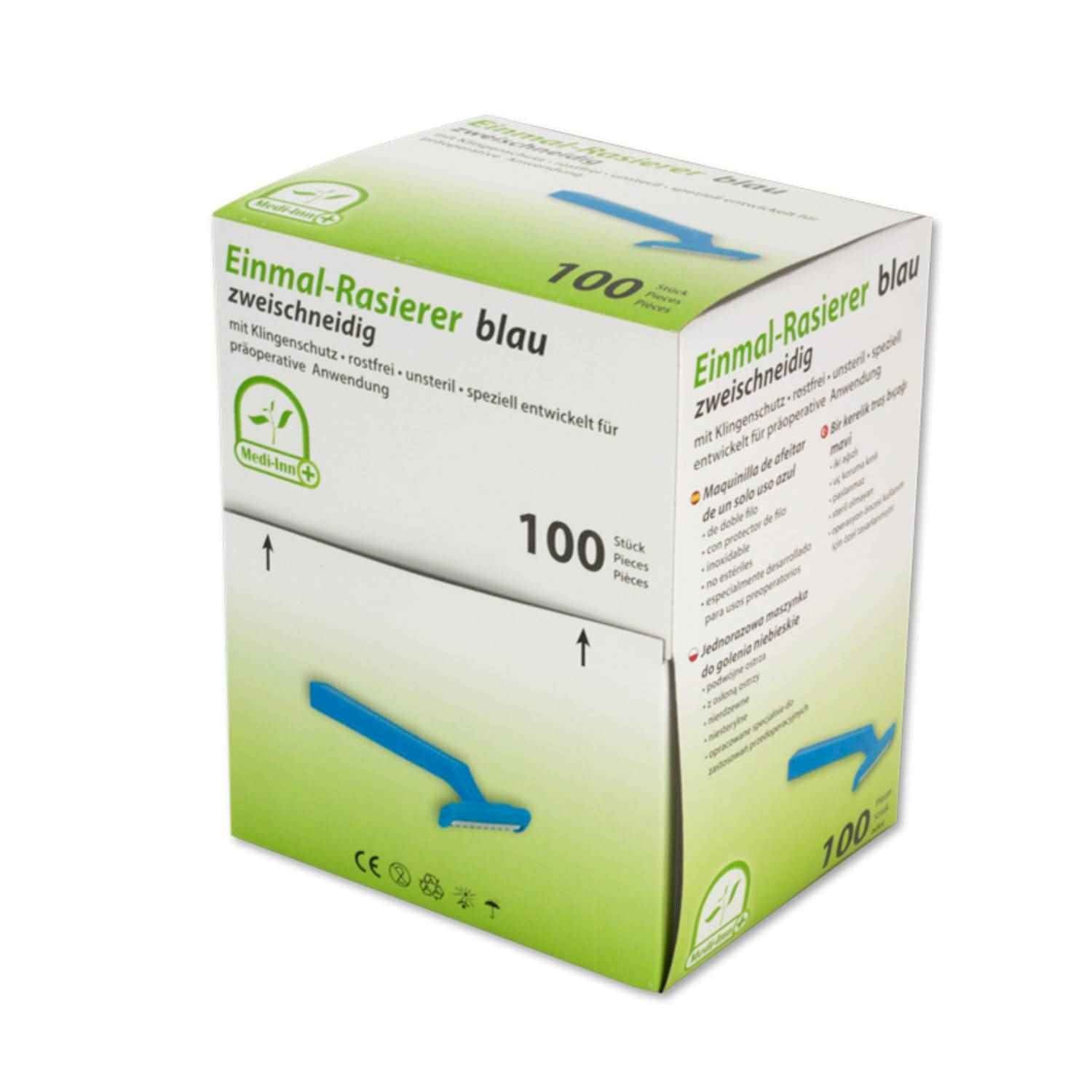 Medi-Inn Einmal-Rasierer zweischneidig, mit Klingenschutz, rostfrei - unsteril, blau